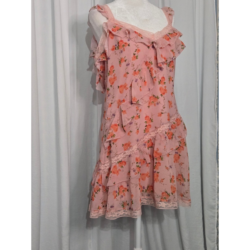 Altar'd State Pink Floral Ruffle Mini Dress Women L Cottagecore Romantic Lace
